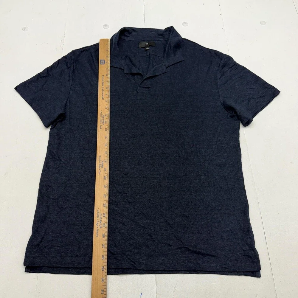 Banana Republic Polo Shirt Mens Large Blue 100% Linen Lightweight Casual Top